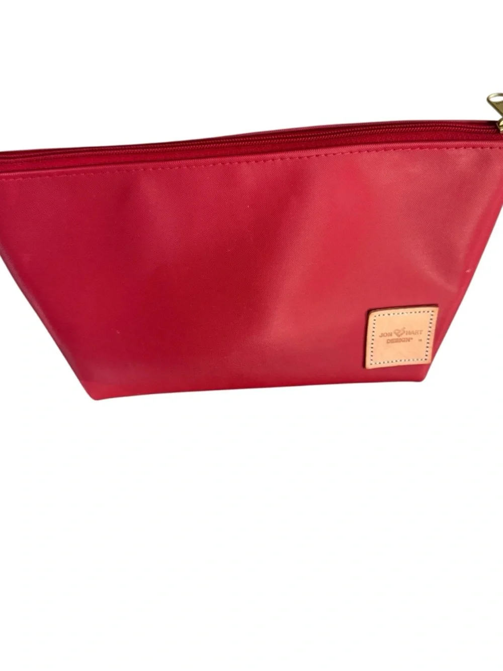 Jon Hart Design Red Cosmetic Zip Pouch with Tan Logo Patch